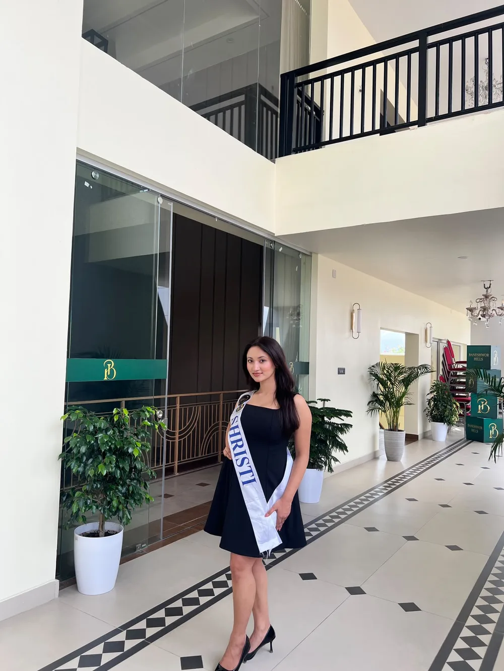 Shristi Bhusal wearing the Miss Universe Nepal 2026 contestant sash